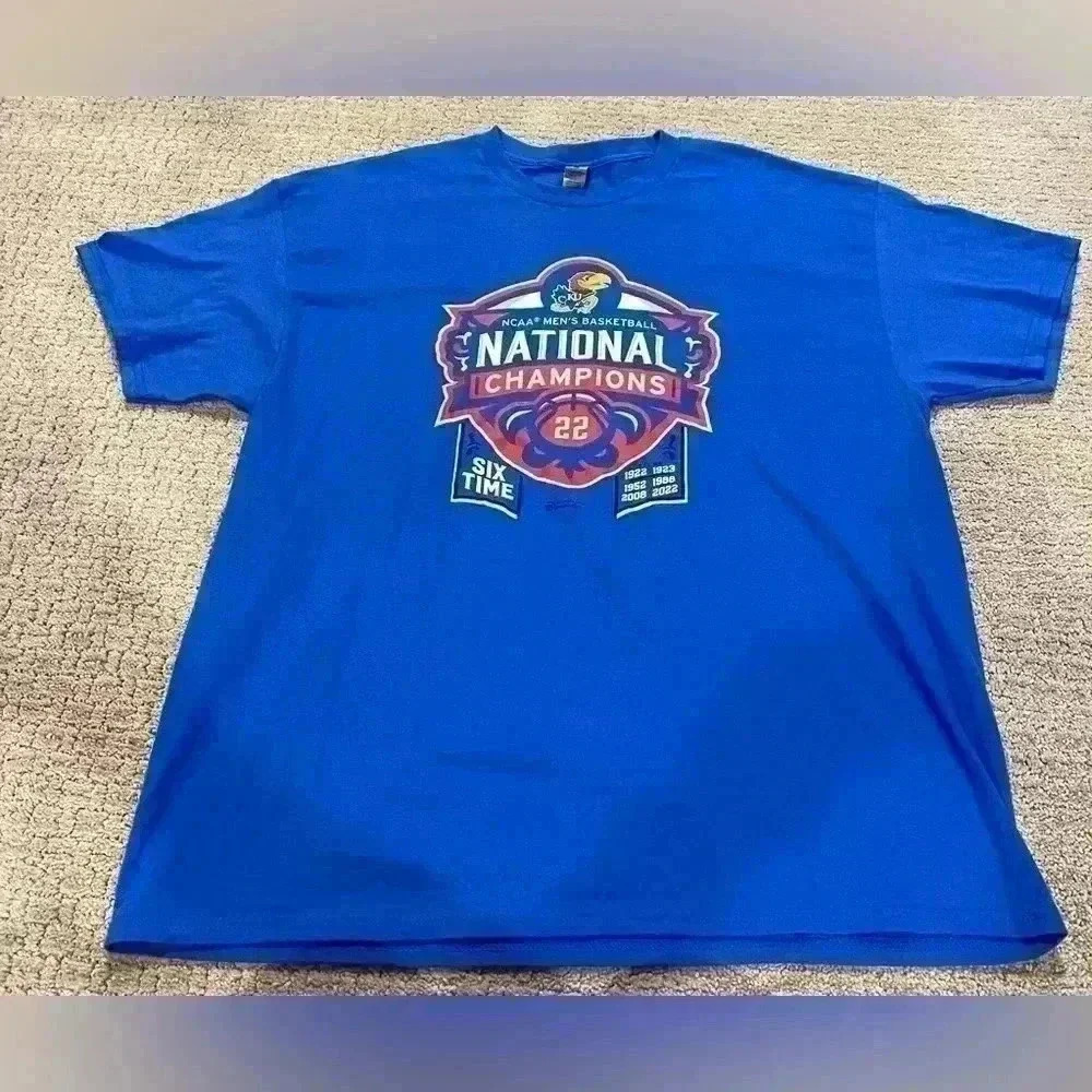 Kansas Jayhawks Gildan 2022 Ncaa National Champs Blue Shirt‎ Size Mens XL